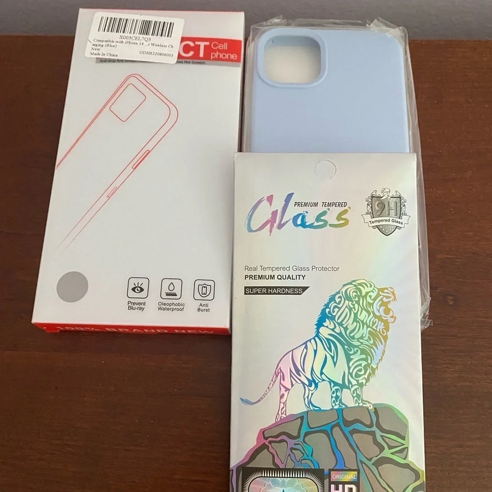 NIB iPhone 14 Plus Case + Tempered Glass | Light Blue/Premium Protection Bundle